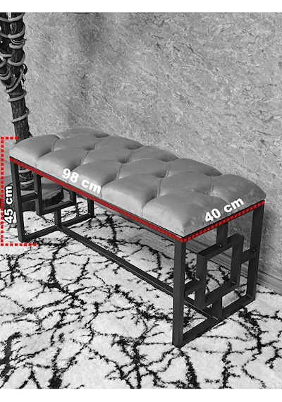 Siyah Boyalı İçi Kareli Diktörtgen 100 Cm X 40 Cm Oturak Puf - Be Çok Renkli