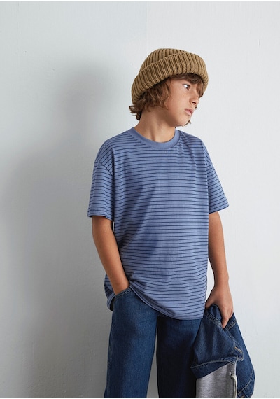Mavi Çizgili Tişört Loose Fit / Bol Rahat Kesim 6610390-90788 Lacivert-90788