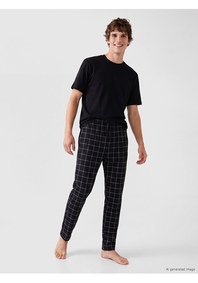 LC Waikiki Lc Waıkıkı Siyah Regular Fit Ekose Desenli Erkek Pijama Altı