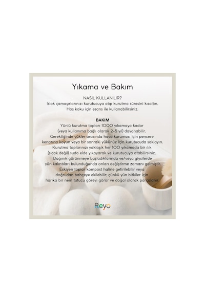 Reyo Yün Çamaşır Kurutma Makinası Topu 3 Adet Xl %100 Organik Beyaz