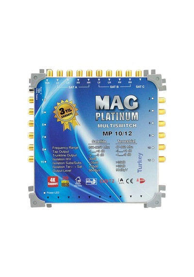 Mag Platinum Mp 10/12 Multiswitch - 10 Giriş 12 Çıkışlı Merkezi Uydu Santrali Hybrid 4k Ve 3d Destekli Çok Renkli
