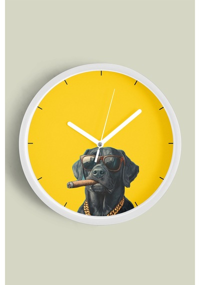 Cool Köpek Tasarım Modern Duvar Saati - 42cm - Önü Camlı Beyaz Kasa - Sessiz Mekanizma Beyaz