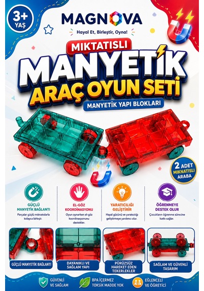 Mıknatıslı Araç Seti Manyetik Oyuncak Araç 2 Parça
