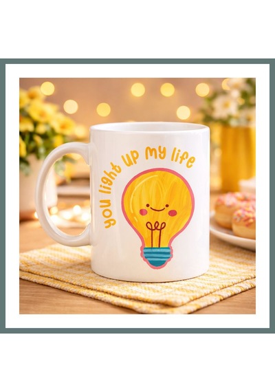 Bezos You Light Up My Life Tasarımlı Porselen Kupa Model 15 - Sevimli Ampul Desenli Hediyelik Kahve Kupası Ventra Diğer