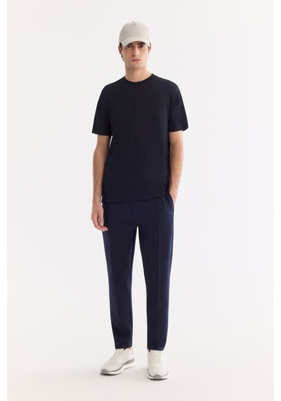 Avva Erkek Lacivert Bisiklet Yaka Bi-stretch Kırışmaz Baskılı Regular Fit T-shirt B001040