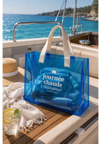 Hig Home Su Geçirmez Şeffaf Plaj Çantası Büyük Boy Kadın Deniz Havuz Omuz Çantası Pvc Şeffaf Çanta Beach Bag Mavi