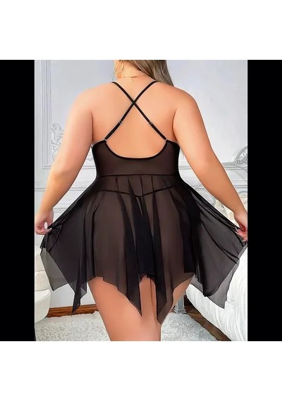 Ang Butik Kadın Siyah Tül Büyük Beden Gecelik