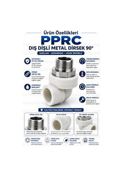 Pprc Dış Dişli Metal Dirsek 90 Pirinç Erkek Dişli Pp-rc Su Tesisat Bağlantı Parçası Sızdırmaz, Yü Çok Renkli