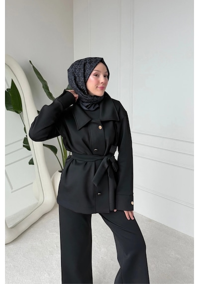 Mihran Butik Sophie Model Bel Kemer Ve Düğme Detaylı Kadın Takım Siyah Siyah