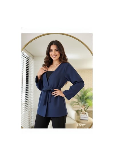 Unika Boutique Kadın Yeni Sezon Kuşaklı Scuba Ceket Kimono Tunik Oversize Trend Rahat Modern Tesettüre Uygun Lacivert