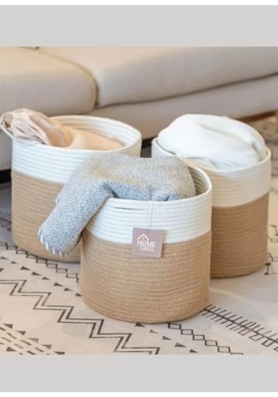 Jüt Hasır 3'lü Sepet Takımı Düzenleyici Banyo Sepeti Kirli Sepeti Organizer Çamaşır Saksı Çiçeklik Kılıfı Diğer