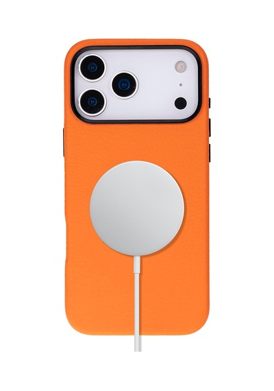 Bloomcase Premium Mono Pebble Orange Apple iPhone Uyumlu 17 Pro Max / 18 Pro Max 6.9" Hakiki Deri Magsafe Kılıf Turuncu