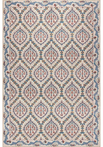 Nora Krem / Mavi Vintage Dokulu Geometrik Desenli Dokuma Tabanlı Şönil Halı Al 479 Bej