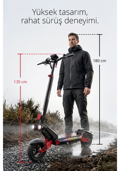 5025-k 1000w Elektrikli Scooter 48v 15.6ah 50-60 Km Menzil Katlanabilir Çift Süspansiyon Off-road Lastik Kırmızı