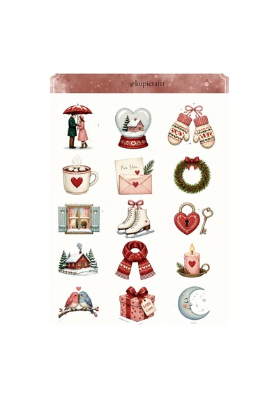 Romantik Kış Temalı Sticker Winter Ajanda Scrapbook Journal 0