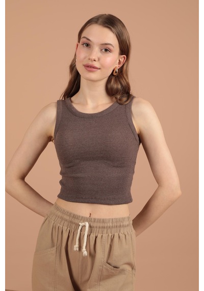 Chıcnhappy Kaşkorse Kumaş Halter Yaka Kadın Bluz Koyu Kahve - Kadın