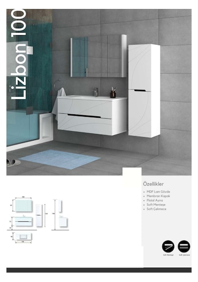 Evros Lizbon 100 Cm Banyo Dolab Bej - Beyaz