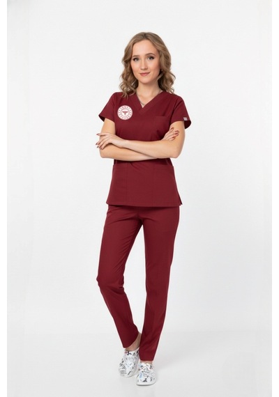 Unisex Bordo Lisans/lisans Üstü Sağlık Meslek Mensupları Scrubs Forma Takım Sağlık Bak.yeni Yön.uygun Bordo