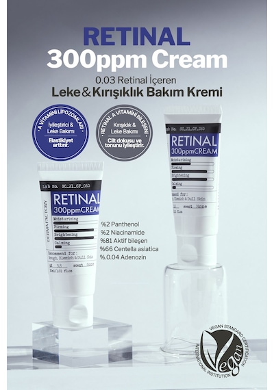 Derma Factory 0.03 Retinal İçeren Leke ve  Bakım Kremi Derma Factory Retinal 300 PPM Cream 30 ML