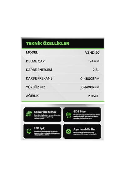 Voltz Vzhd-20 Akülü Kırıcı Delici Matkap 20v 5.0 Ah