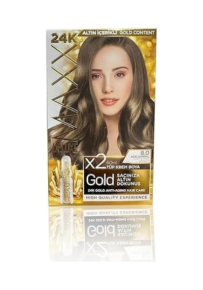 Serisi 24k Altın Parçacıklı Serum İle 1 Kutu 2 X 50 Ml Ve Geliştiriciler Saç Boyası Açık Kumral 8.0