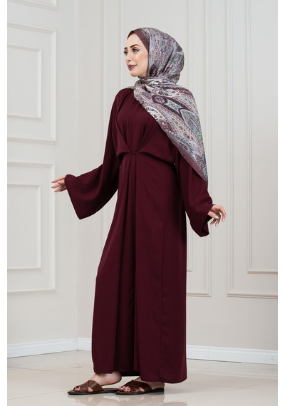 Sevitli Bağlamalı Maria Elbise-bordo-5339 Bordo
