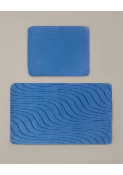 Curveline Kaydırmaz Taban Banyo Paspası Seti 60x80 Cm + 40x60 Cm Mavi