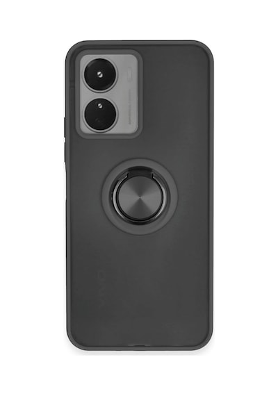 Uryport Vivo Y16 Kılıf Montreal Yüzüklü Silikon Kapak - Siyah