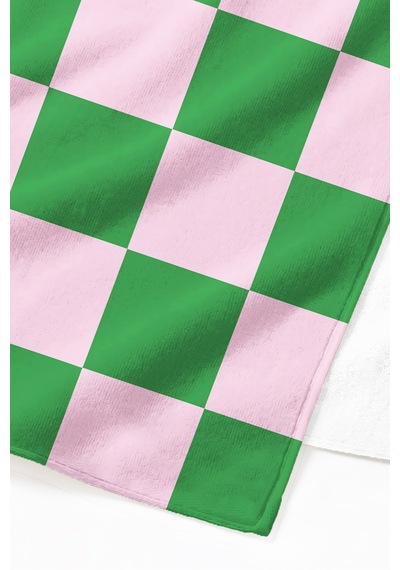 Damalı Kareli Pembe Yeşil Plaj Havlusu - Modern Geometrik Havuz Deniz Hızlı Kuruyan Mikrofiber Havlu Köpük Esinti