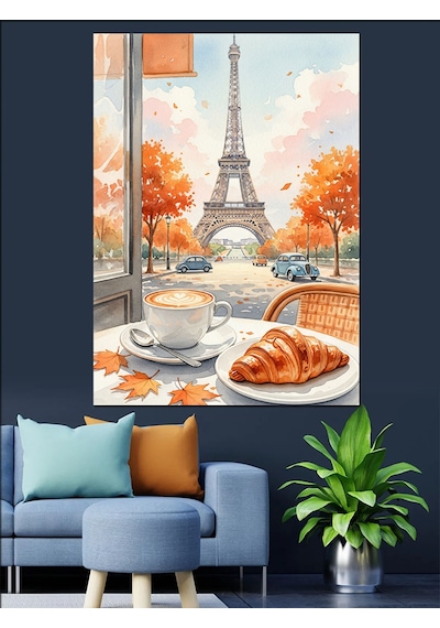 Ahşap Tablo Paris Sonbahar Kahvaltı Manzarası
