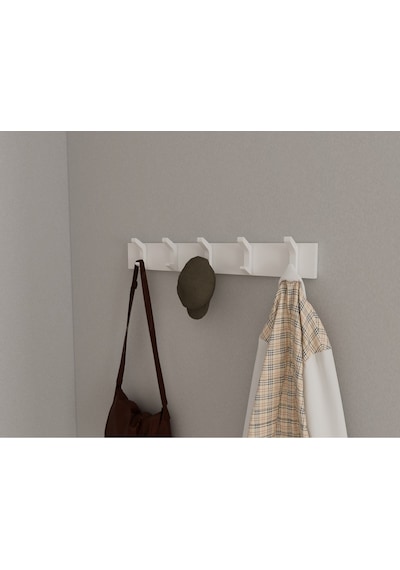 Hepsi3boyutlu Modern Duvar & Kapı Kanca Askılık - 5 Adet Beyaz Kanca Askılık - Model No : 2 Beyaz