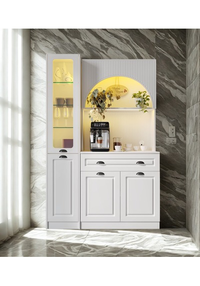 Lureo Nera Arch Gold Sağ Vitrinli Kahve Köşesi Led Aydınlatmalı Komple Mdf Premium Kahve Ünitesi Beyaz Lureo Nera Arch Gold Sağ Vitrinli Kahve Köşesi Led Aydınlatmalı Komple Mdf Premium Kahve Ünitesi Beyaz