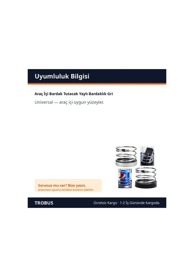 Trobus Araç İçi Bardak Tutacak Yaylı Bardaklık Gri