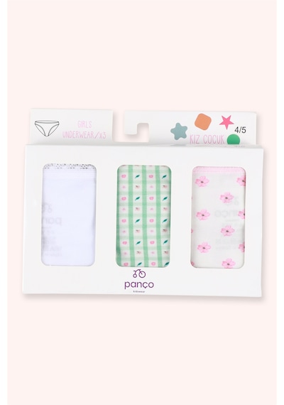 Panço Kız Çocuk Çiçek Desenli 3'lü Slip Seti Renkli