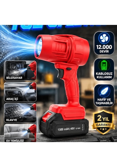 Kablosuz Elektrikli Toz Üfleyici 12.000 Devir Güçlü Hava Üfleme Ve Çok Amaçlı Temizlik
