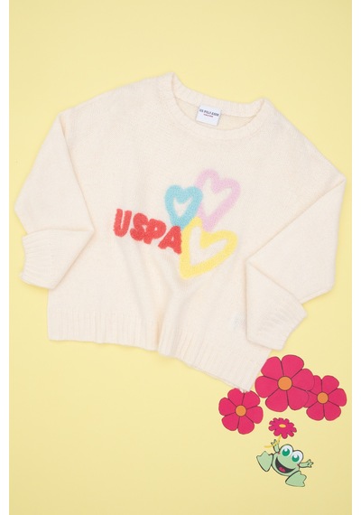 U.S. Polo Assn. Kız Çocuk Krem Bisiklet Yaka Kazak 50293066-VR071