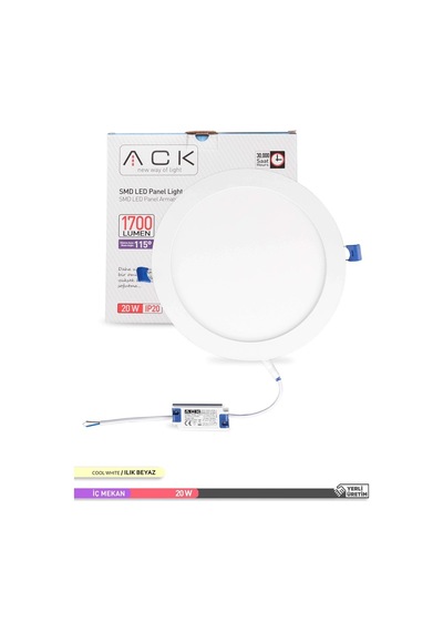ACK Sıva Altı Yuvarlak LED Panel Armatür 4000K Ilık Beyaz 20W Beyaz