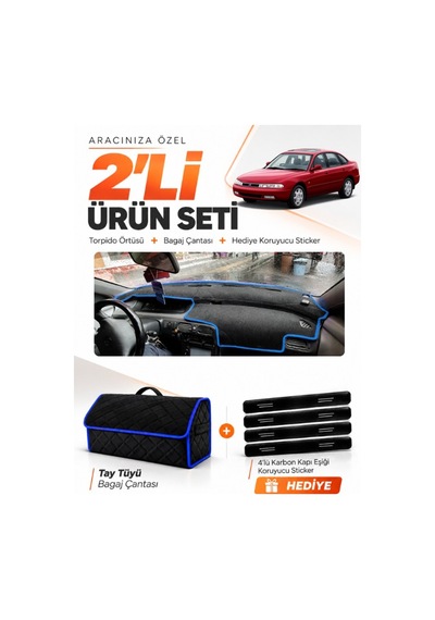 E-biz Mazda 626 Cronos 1991-1996 Uyumlu Torpido Örtüsü + Tay Tüyü Çanta - Siyah-mavi - Ma009