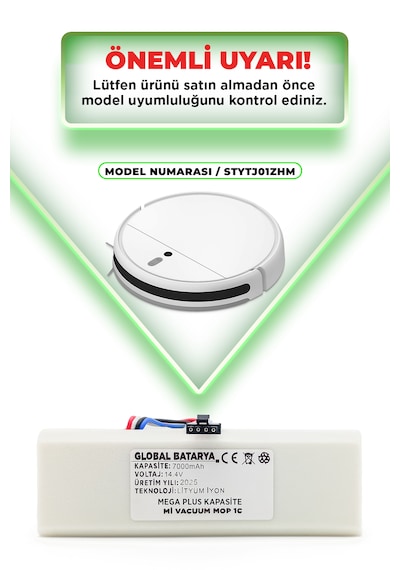 Xiaomi Mi Vacuum Mop 1c 2in1 Batarya 7000mah Mega Plus Kapasite