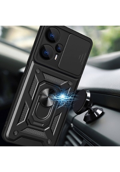Xiaomi Poco F5 İle Uyumlu Kılıf Magnetik Standlı Kamera Korumalı Sürgülü Kapak