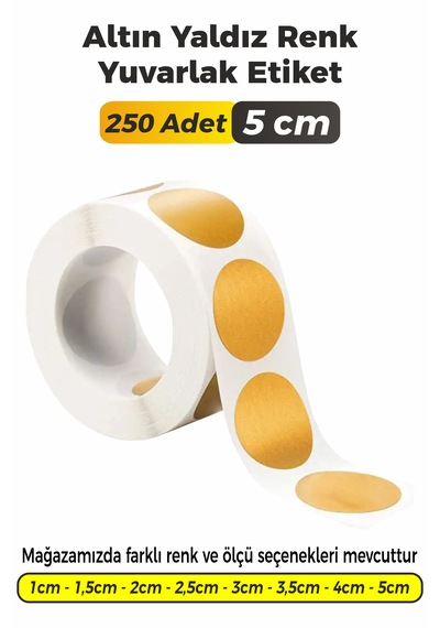 Altın Yaldız Renk Yuvarlak Kesim Etiket 5cm 250 Adet Altın