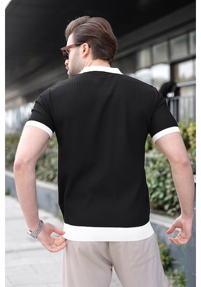 Madmext Siyah Polo Yaka Triko Erkek Tişört E7464 Siyah