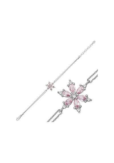 Gümüş Pembe Lotus Çiçeği Kadın Bileklik Gümüş