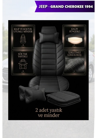 Jeep Grand Cherokee 1994 Uyumlu Lüks Premium Siyah Renk 2 Adet Minder Ve Yastık