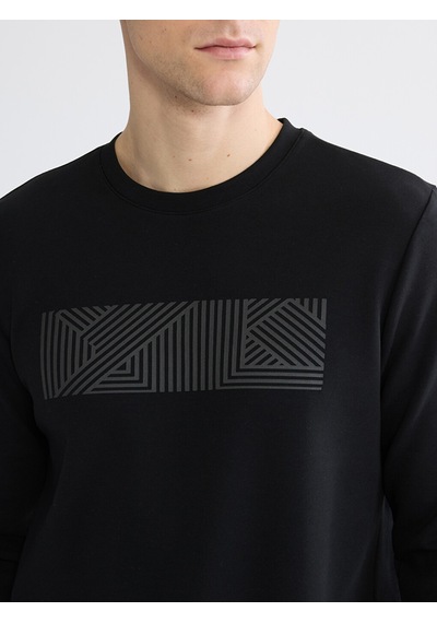 Lcwaıkıkı Classic Siyah Bisiklet Yaka Baskılı Erkek Sweatshirt