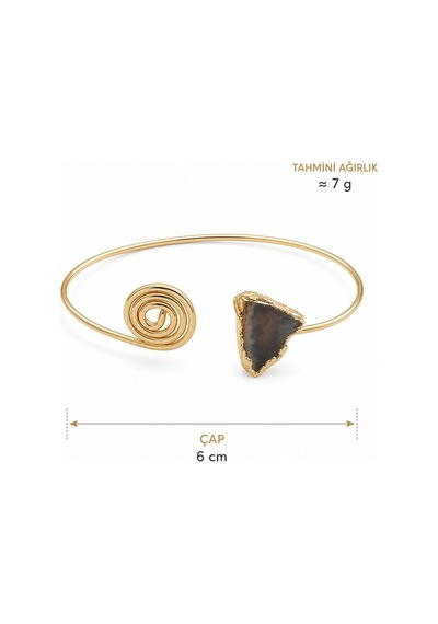 Doğal Gri Akik Taşlı Altın Tonlu Açık Uçlu Spiral Kadın Bileklik Gold