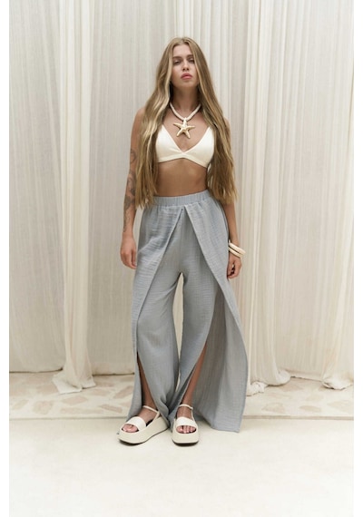 Mai Collection Mai Studios Co. Bima Yırtmaç Detaylı Gri Pantolon Gri