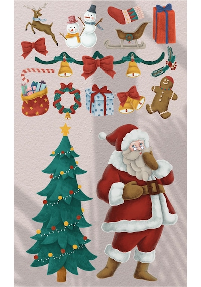 Yılbaşı Happy Christmas Sticker Seti Cam Duvar Süsü Yeni Yıl Çok Renkli