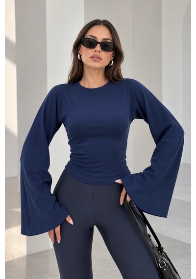Bb Butik Basic Kadın İspanyol Kol Fit Bluz Zg3535 Lacivert