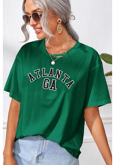 Unisex Atlanta Baskılı Tasarım T-shirt Yeşil